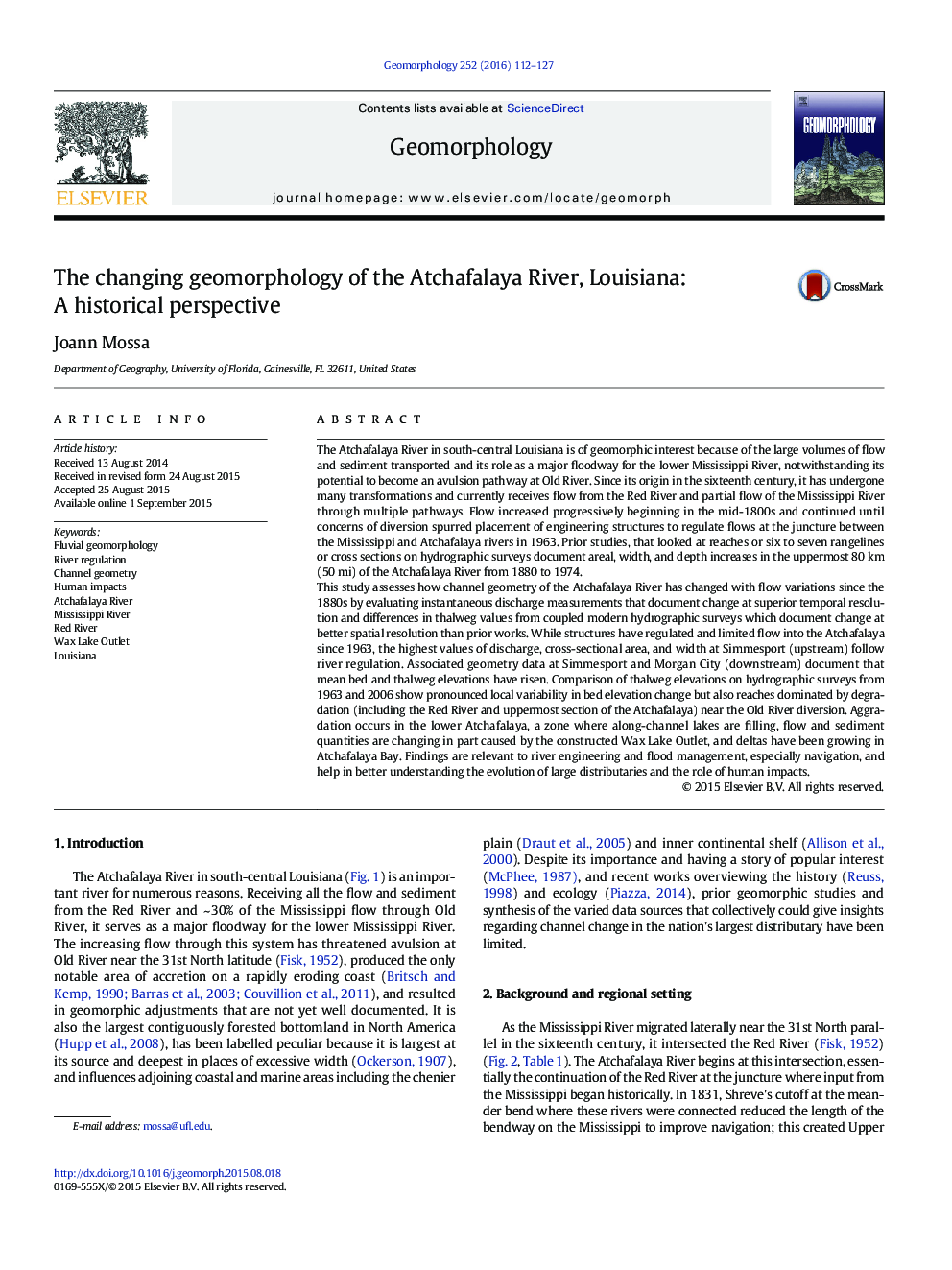 The changing geomorphology of the Atchafalaya River, Louisiana: A historical perspective