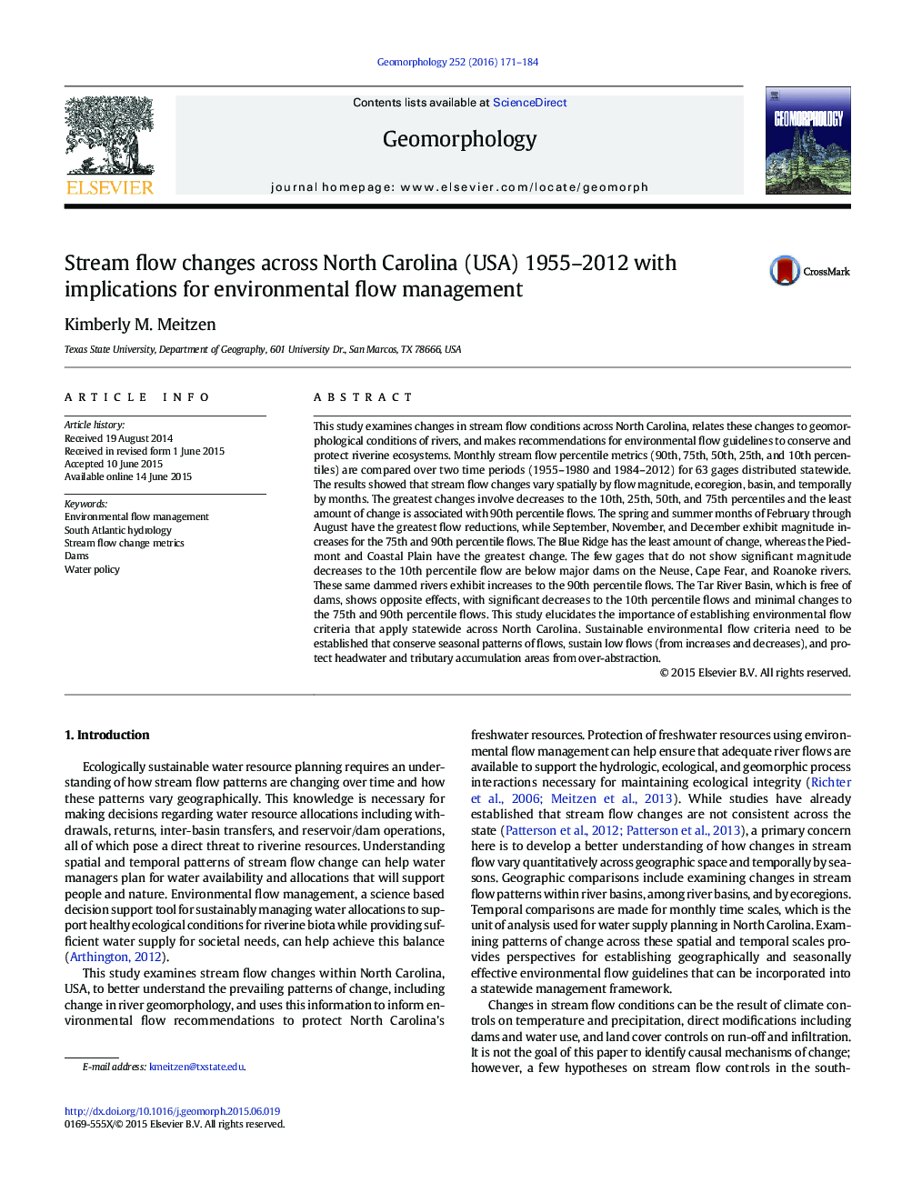 Stream flow changes across North Carolina (USA) 1955–2012 with implications for environmental flow management