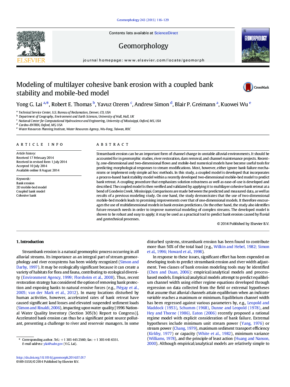 Modeling of multilayer cohesive bank erosion with a coupled bank stability and mobile-bed model