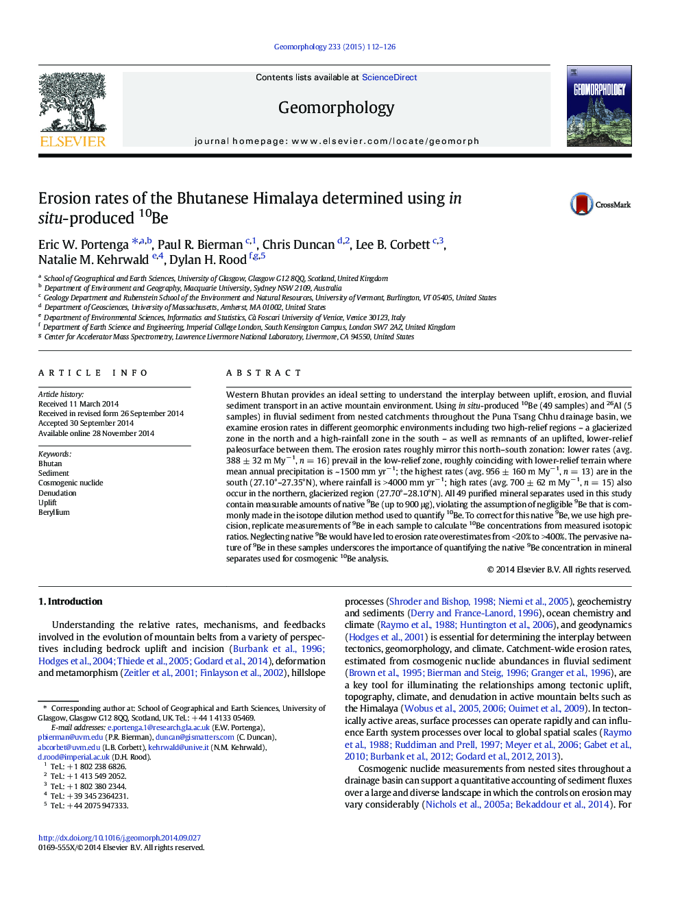 Erosion rates of the Bhutanese Himalaya determined using in situ-produced 10Be