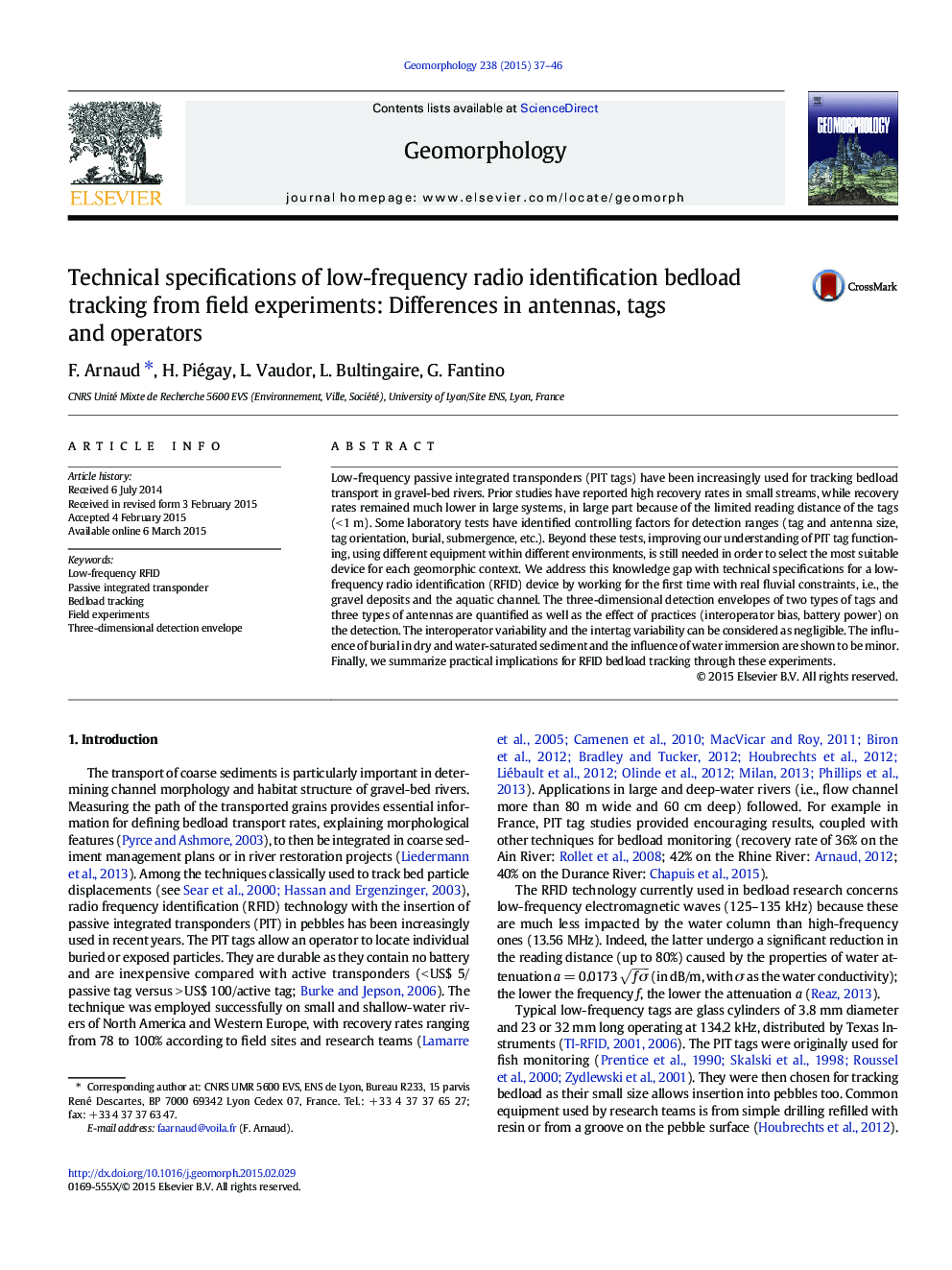 Technical specifications of low-frequency radio identification bedload tracking from field experiments: Differences in antennas, tags and operators