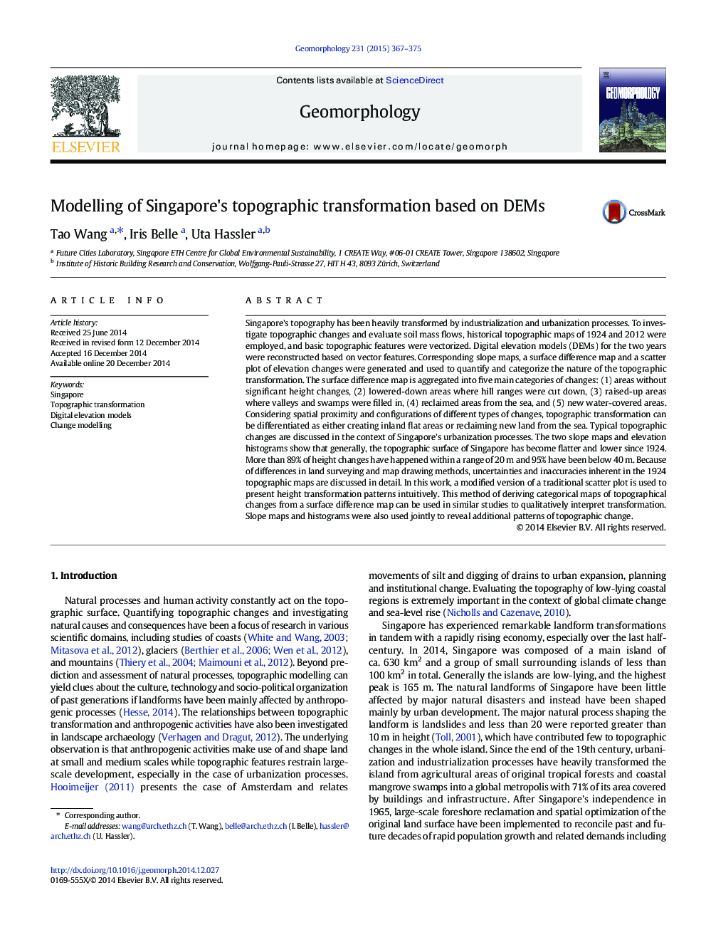 Modelling of Singapore's topographic transformation based on DEMs