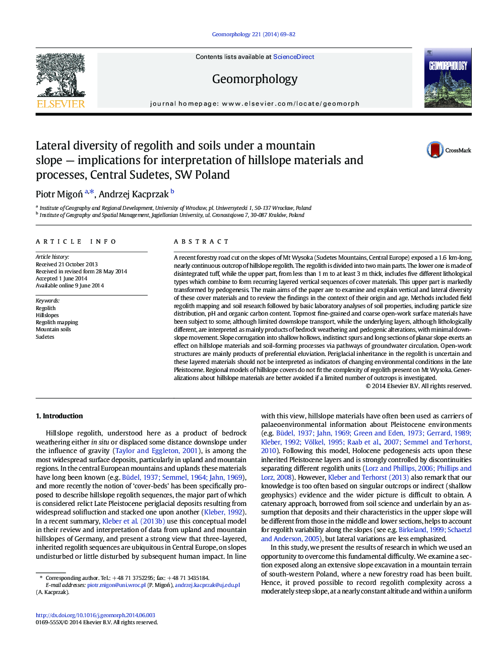 Lateral diversity of regolith and soils under a mountain slope — implications for interpretation of hillslope materials and processes, Central Sudetes, SW Poland