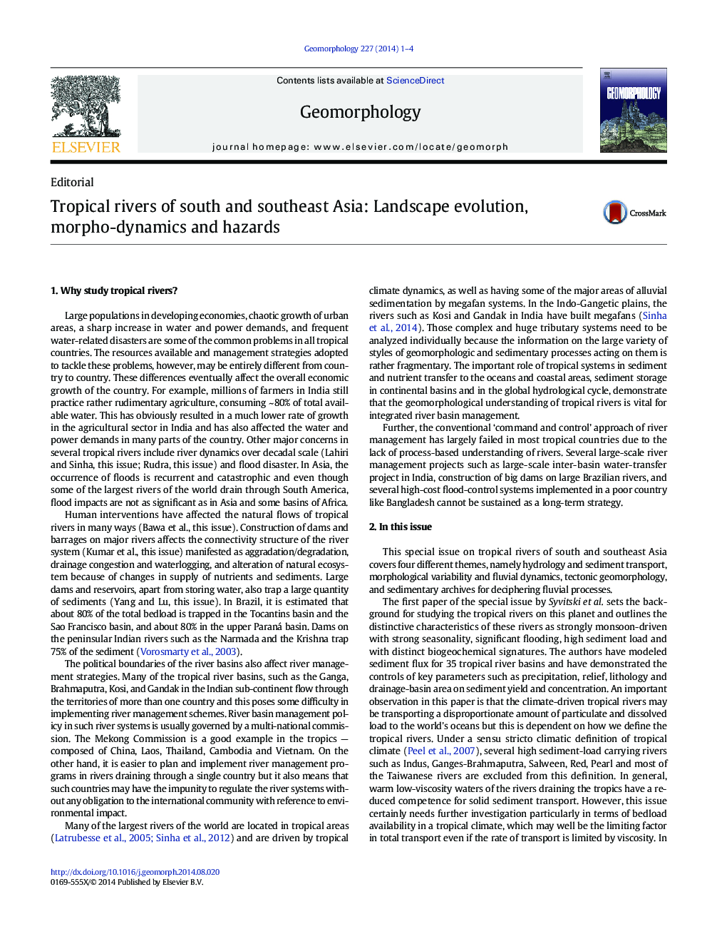 Tropical rivers of south and southeast Asia: Landscape evolution, morpho-dynamics and hazards