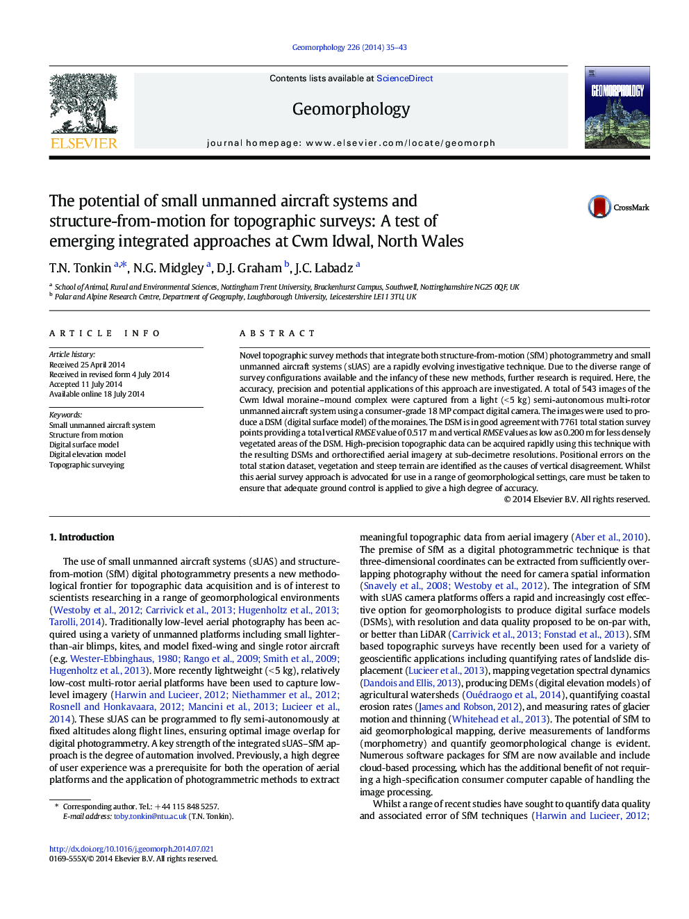 The potential of small unmanned aircraft systems and structure-from-motion for topographic surveys: A test of emerging integrated approaches at Cwm Idwal, North Wales