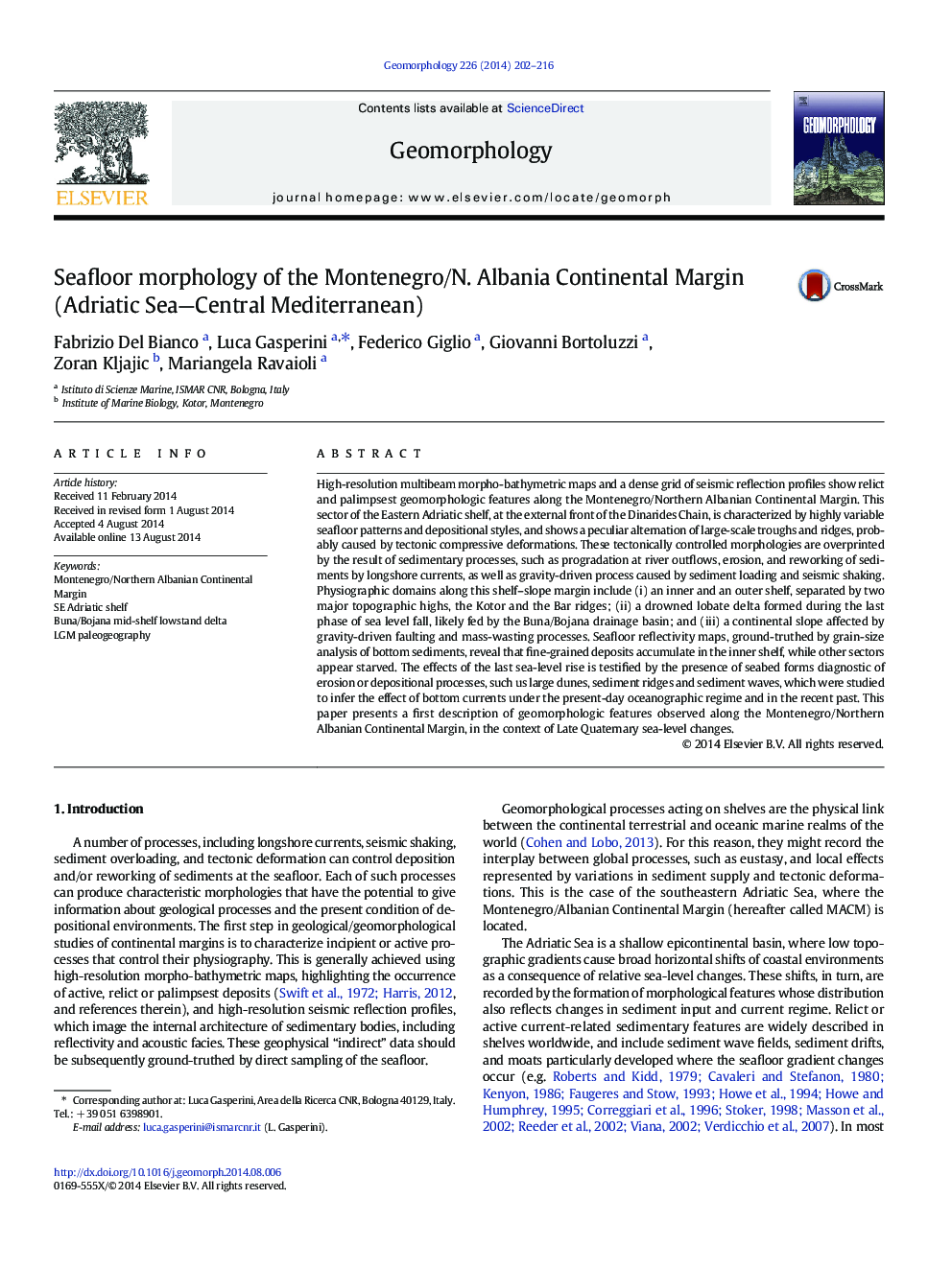 Seafloor morphology of the Montenegro/N. Albania Continental Margin (Adriatic Sea—Central Mediterranean)