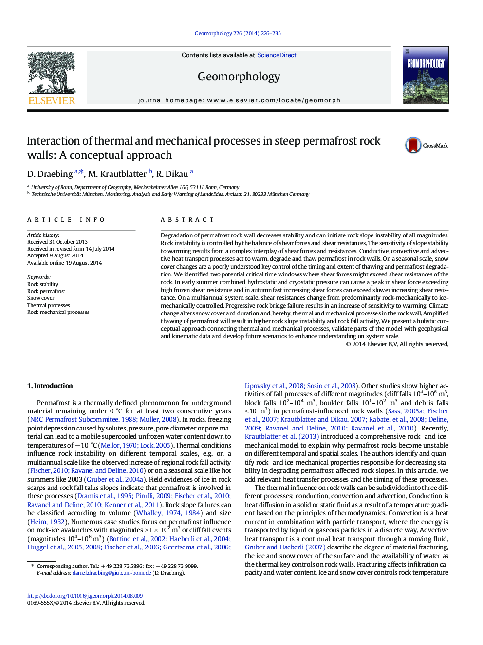 Interaction of thermal and mechanical processes in steep permafrost rock walls: A conceptual approach