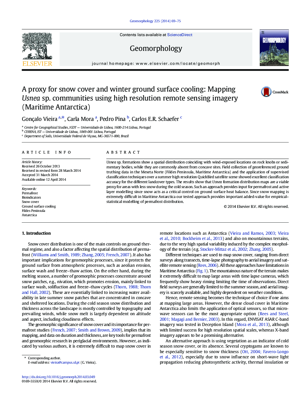 A proxy for snow cover and winter ground surface cooling: Mapping Usnea sp. communities using high resolution remote sensing imagery (Maritime Antarctica)