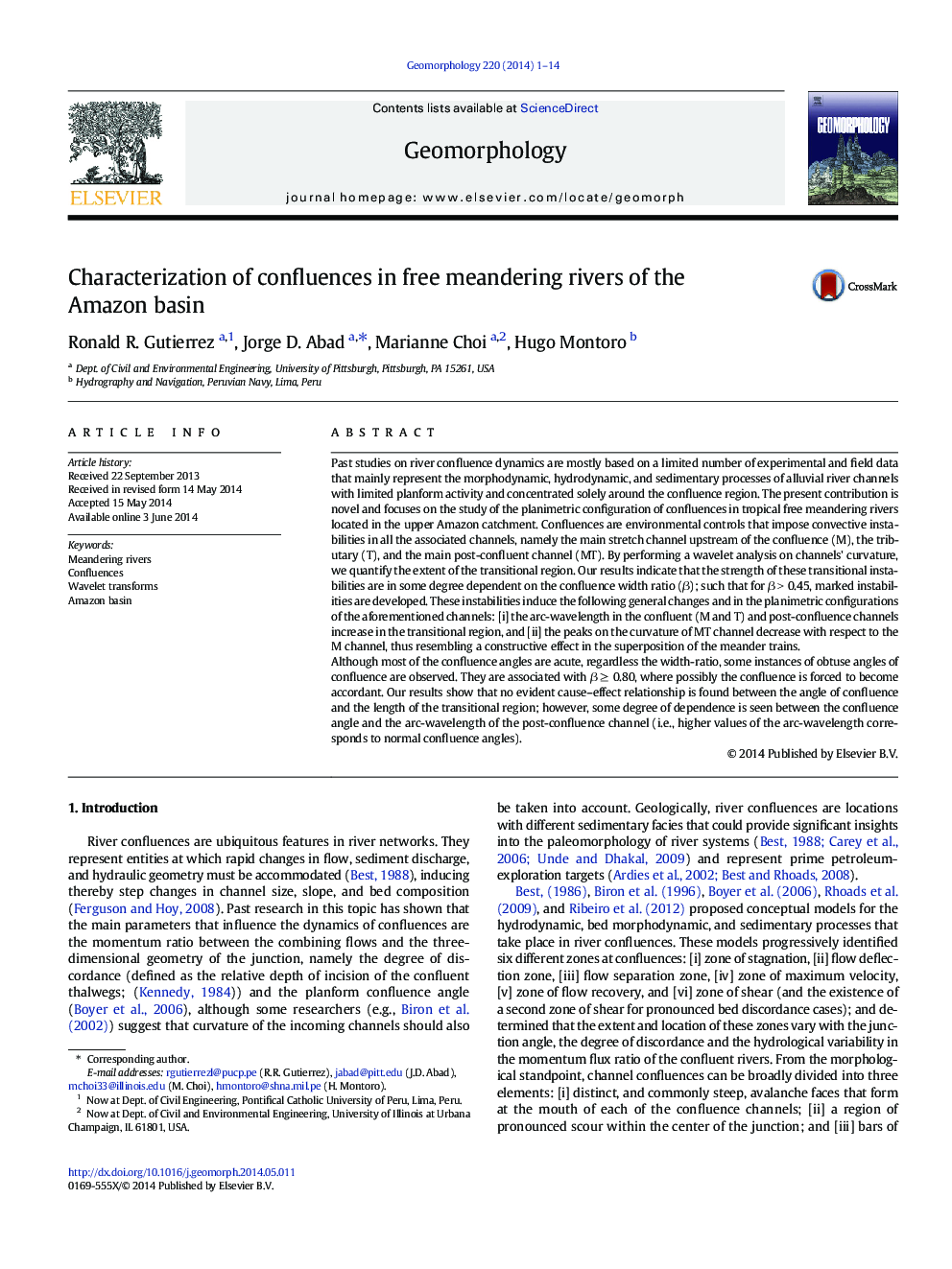 Characterization of confluences in free meandering rivers of the Amazon basin