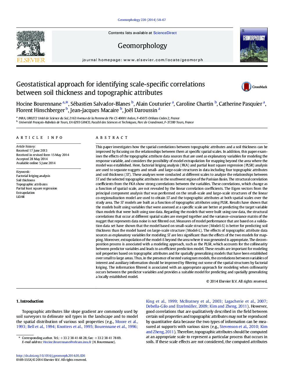 رویکرد ژئواستاتسیسکی برای شناسایی ارتباطات مقیاس خاص بین ضخامت خاک و ویژگی های توپوگرافی 