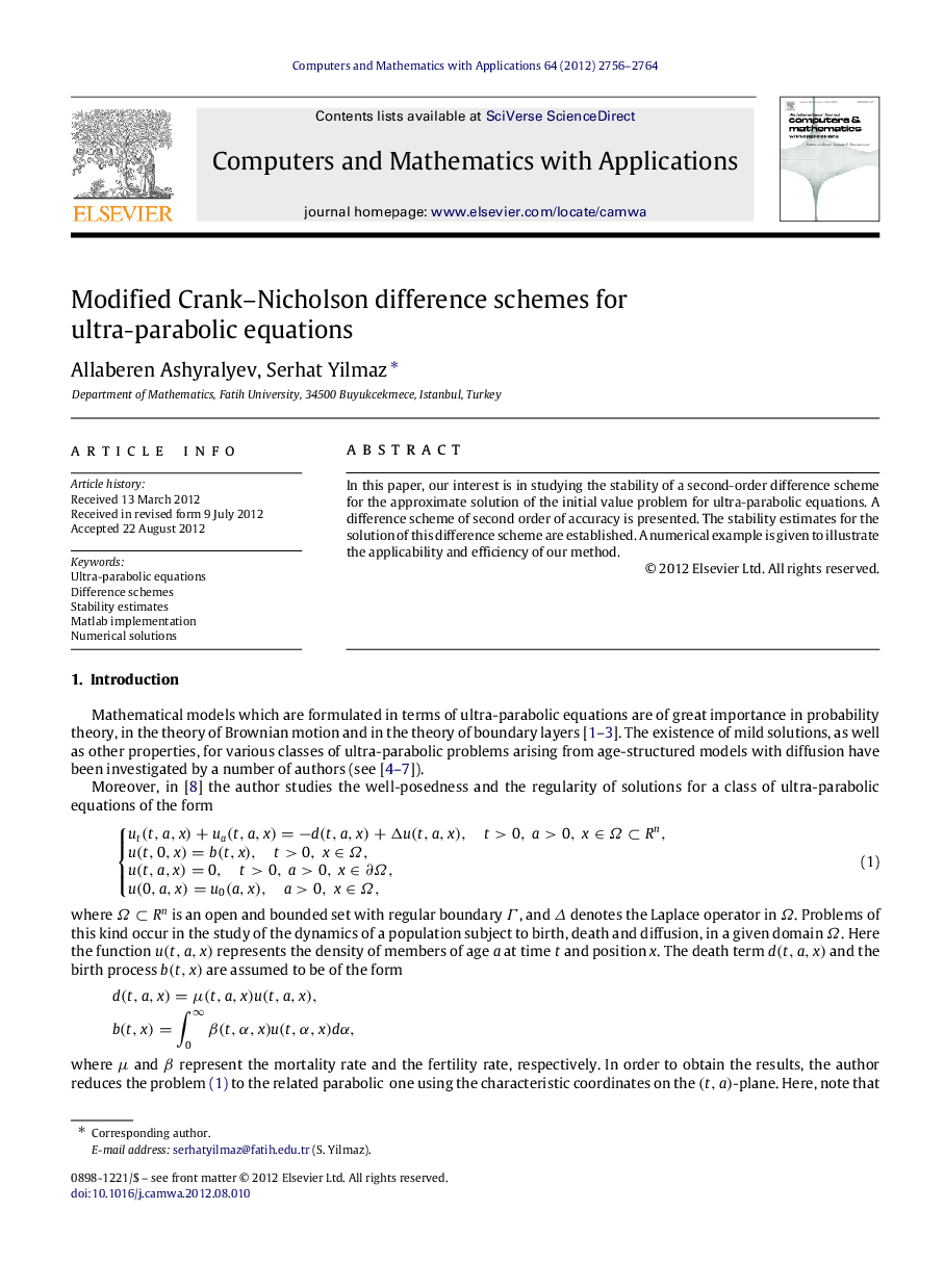 Modified Crank–Nicholson difference schemes for ultra-parabolic equations