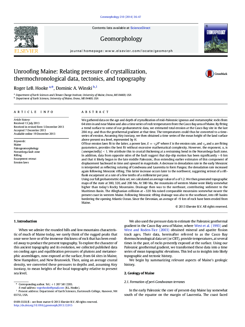 Unroofing Maine: Relating pressure of crystallization, thermochronological data, tectonics, and topography