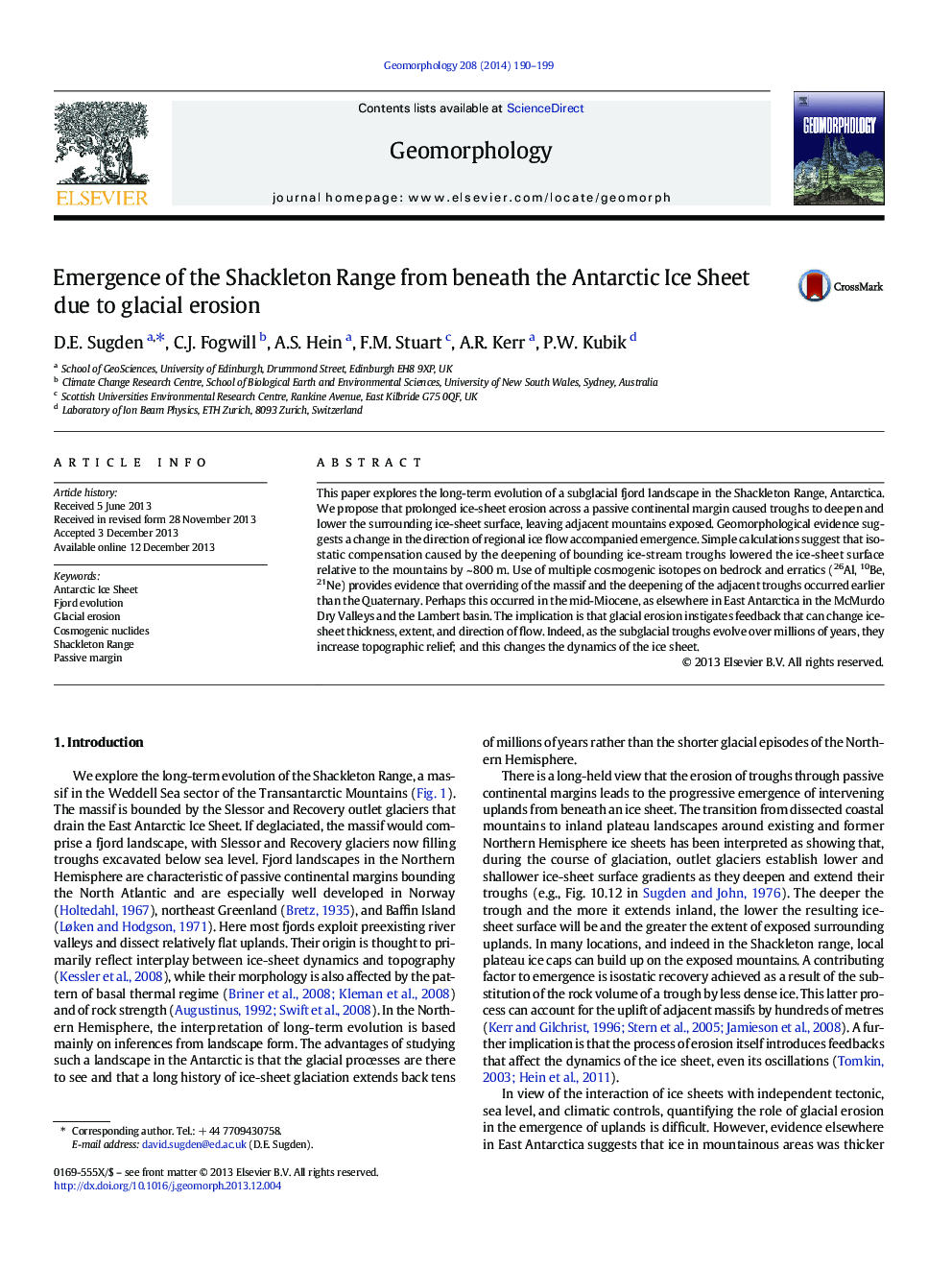 Emergence of the Shackleton Range from beneath the Antarctic Ice Sheet due to glacial erosion