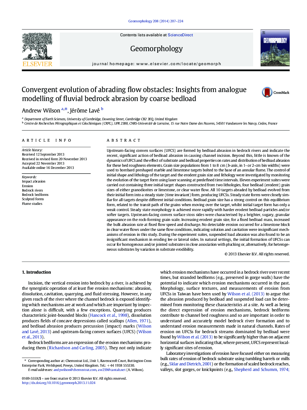 Convergent evolution of abrading flow obstacles: Insights from analogue modelling of fluvial bedrock abrasion by coarse bedload