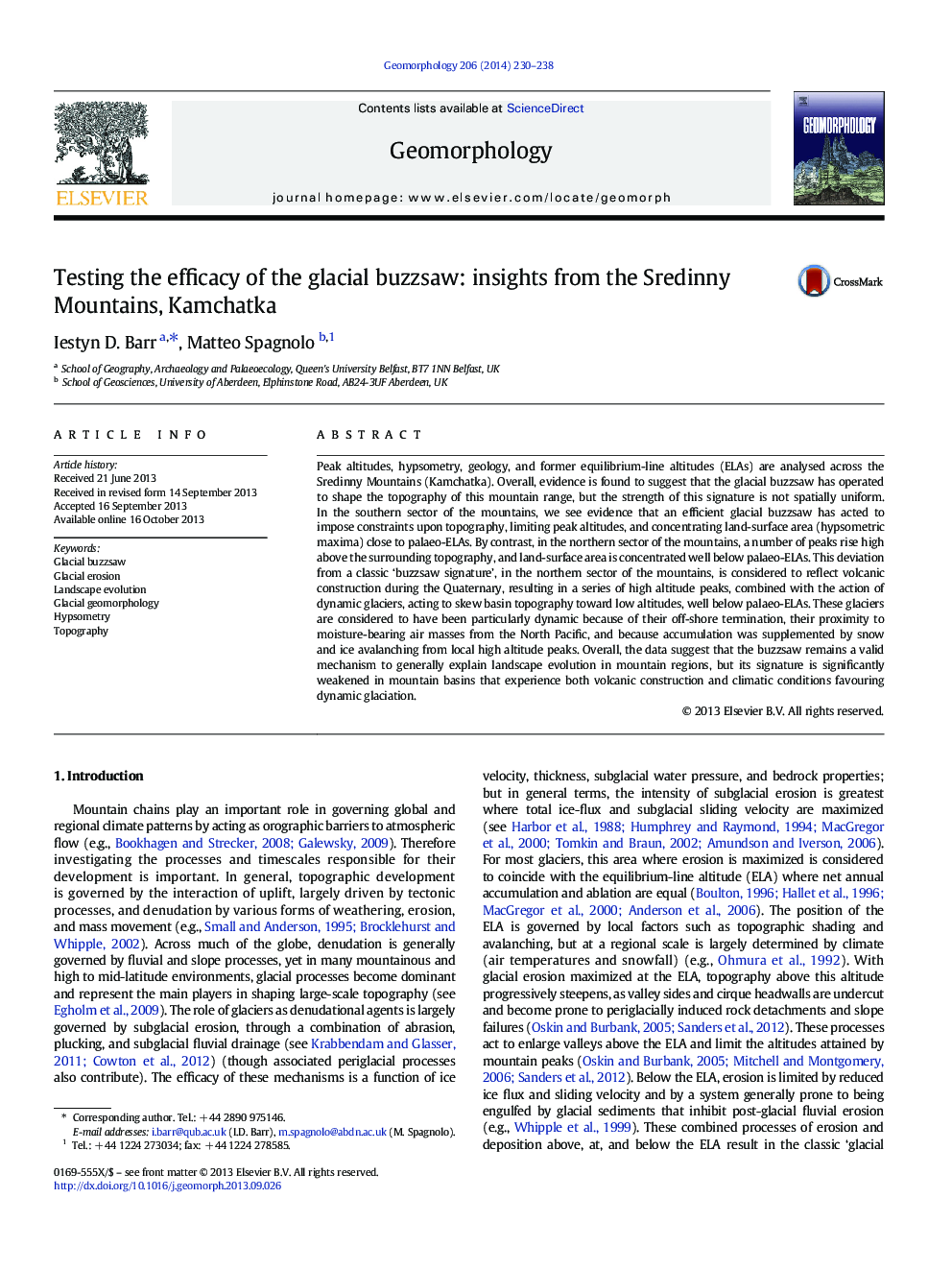 Testing the efficacy of the glacial buzzsaw: insights from the Sredinny Mountains, Kamchatka