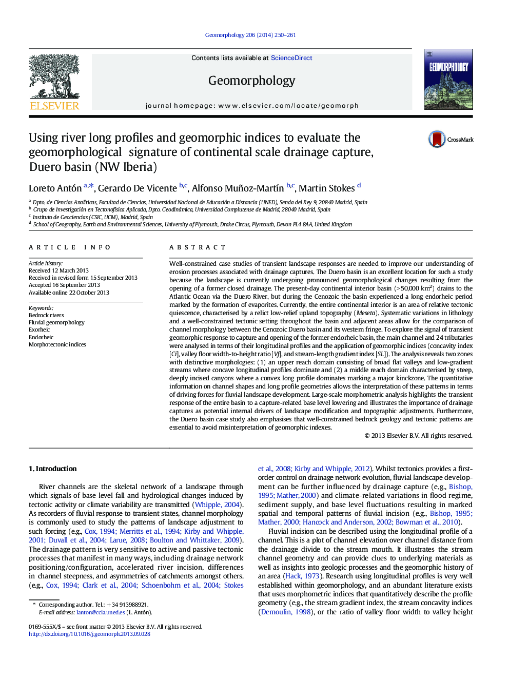 Using river long profiles and geomorphic indices to evaluate the geomorphological signature of continental scale drainage capture, Duero basin (NW Iberia)