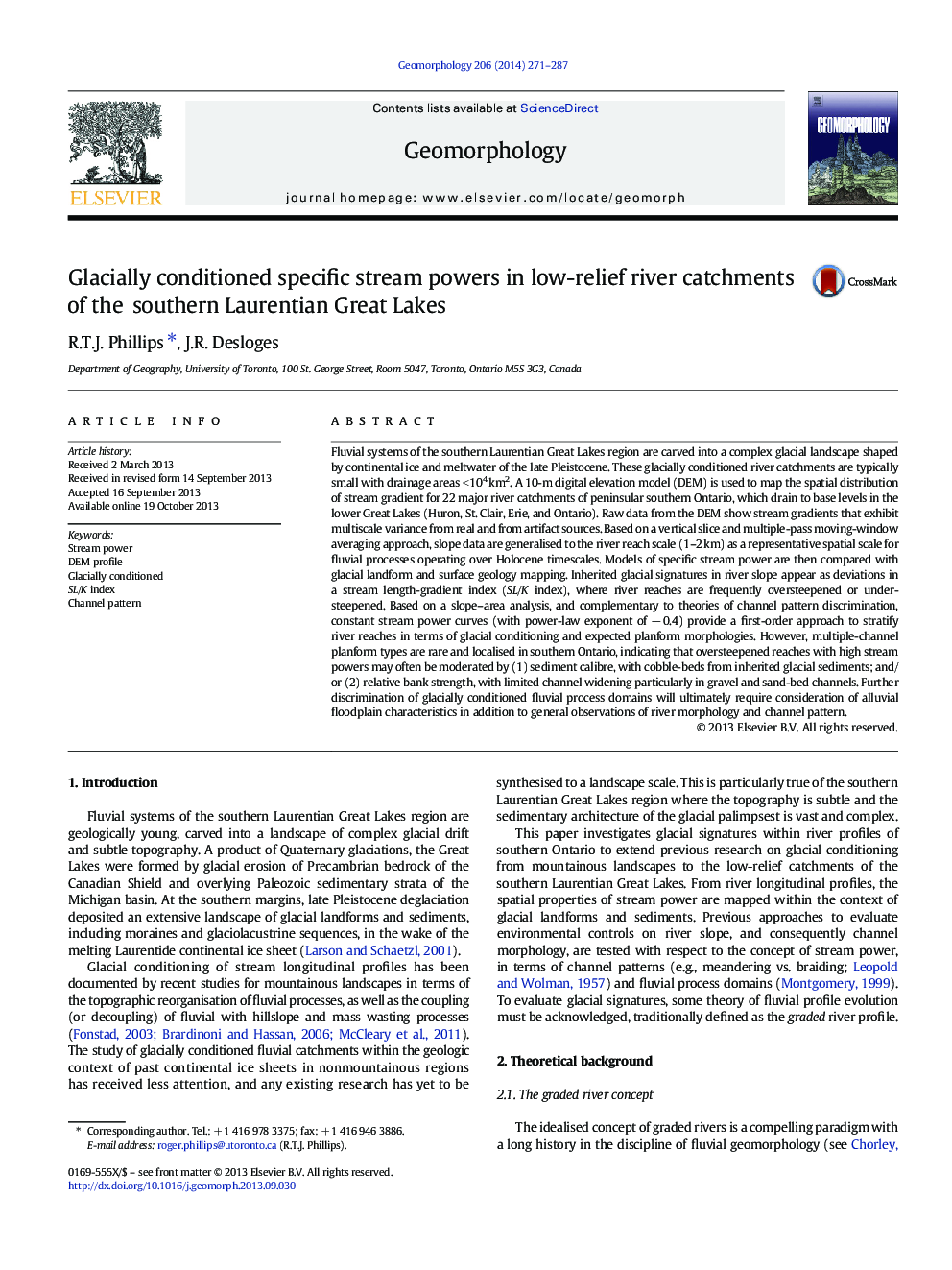 Glacially conditioned specific stream powers in low-relief river catchments of the southern Laurentian Great Lakes