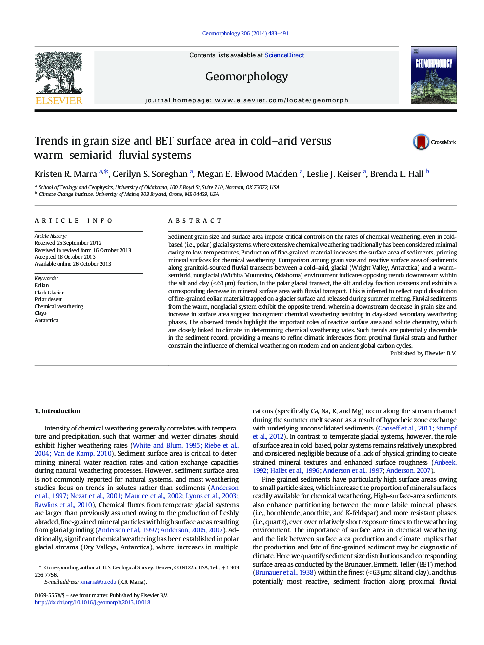 Trends in grain size and BET surface area in cold–arid versus warm–semiarid fluvial systems