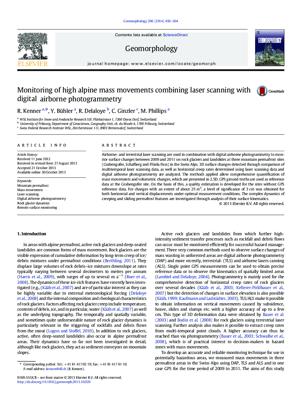 Monitoring of high alpine mass movements combining laser scanning with digital airborne photogrammetry