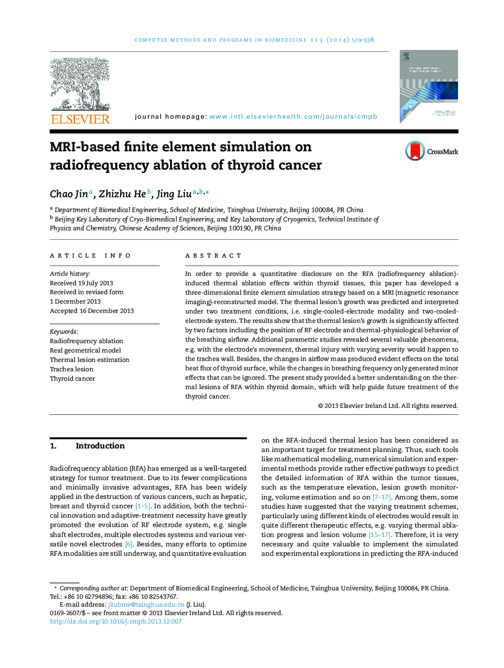 MRI-based finite element simulation on radiofrequency ablation of thyroid cancer