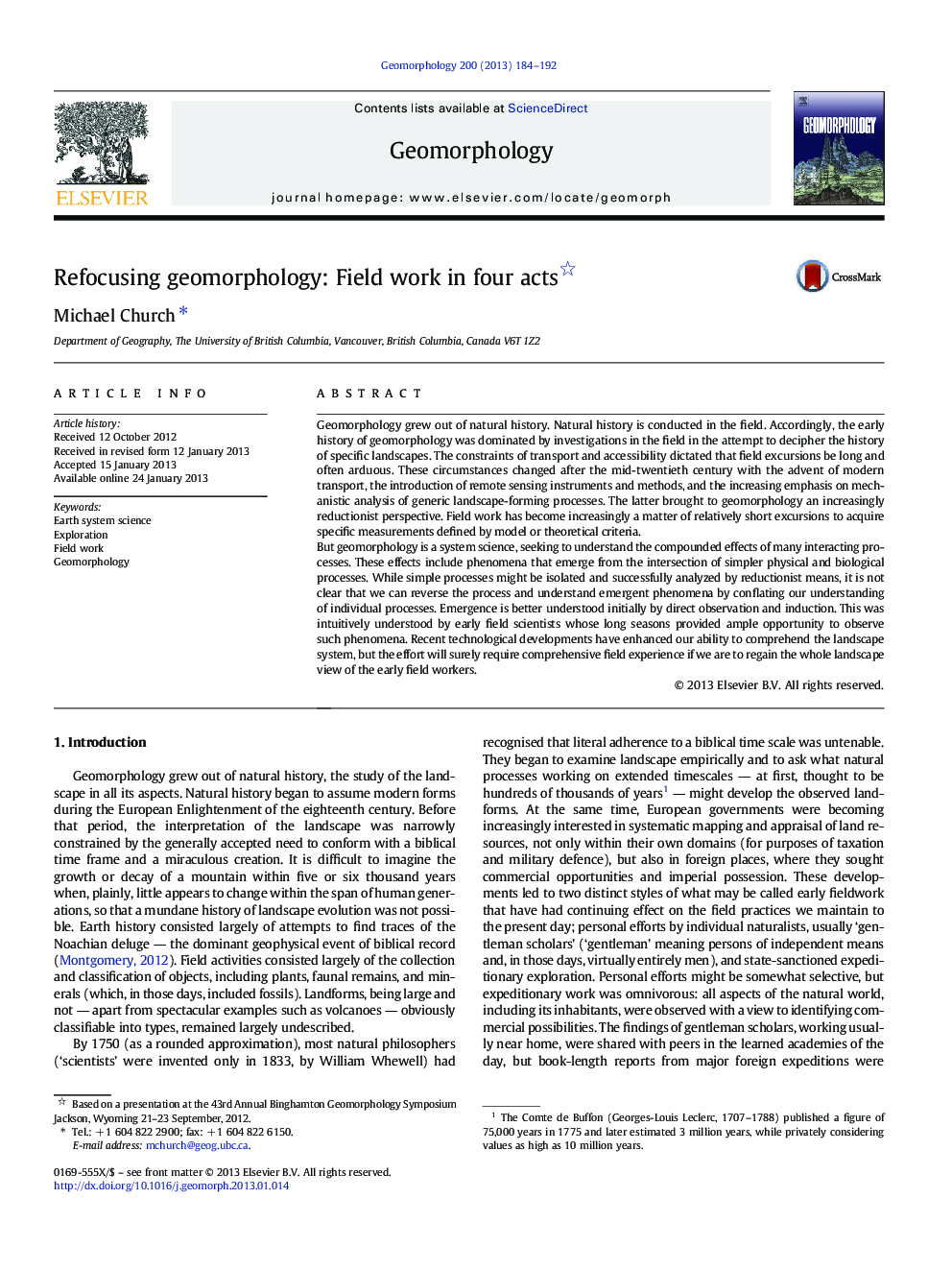 Refocusing geomorphology: Field work in four acts 