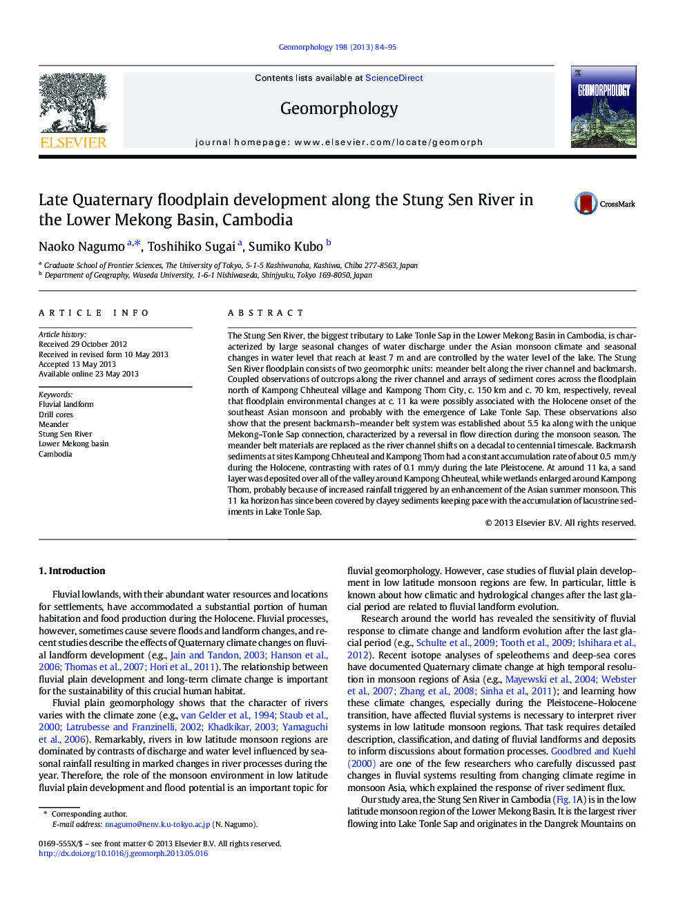 Late Quaternary floodplain development along the Stung Sen River in the Lower Mekong Basin, Cambodia