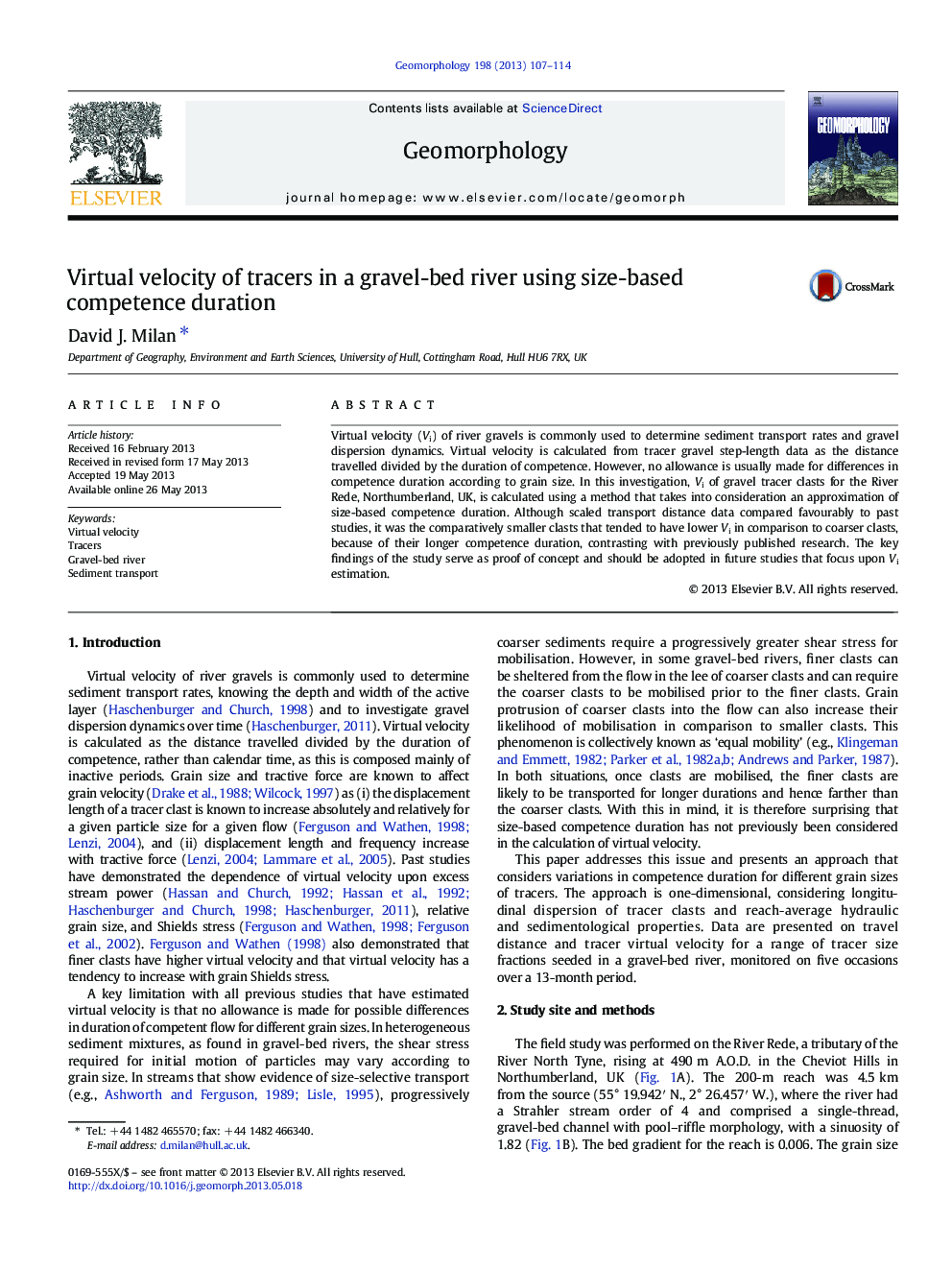 Virtual velocity of tracers in a gravel-bed river using size-based competence duration