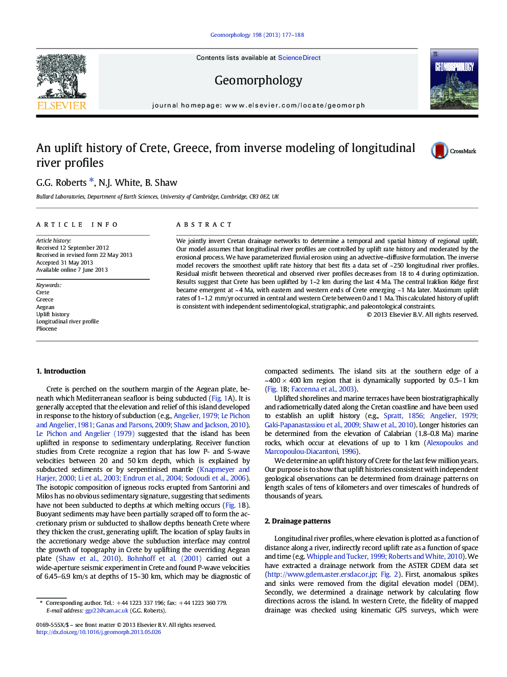 An uplift history of Crete, Greece, from inverse modeling of longitudinal river profiles