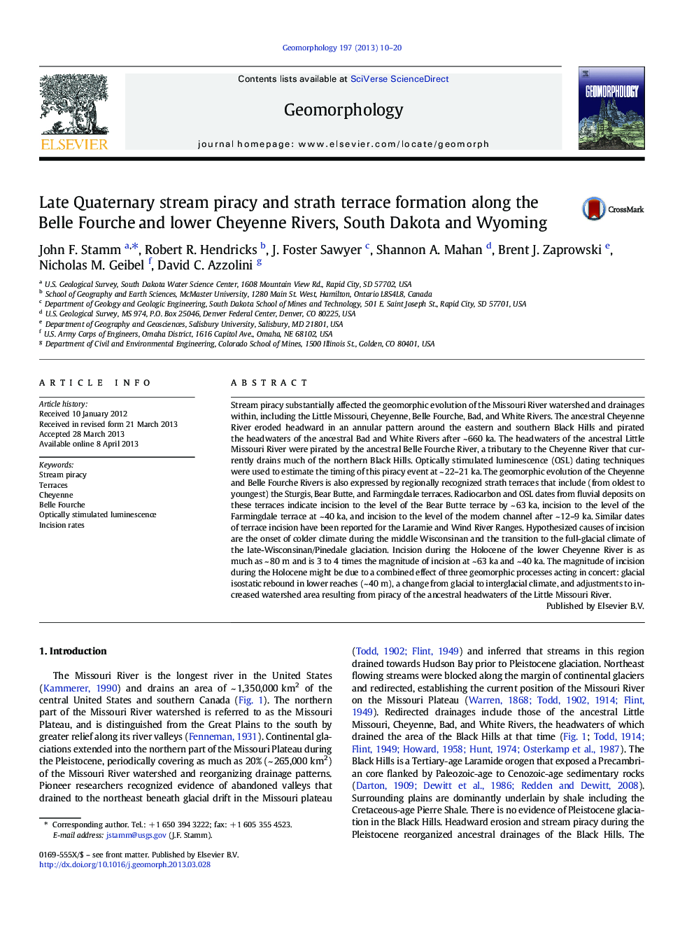 عکس صفحه اول مقاله: Late Quaternary stream piracy and strath terrace formation along the Belle Fourche and lower Cheyenne Rivers, South Dakota and Wyoming Late Quaternary stream piracy and strath terrace formation along the Belle Fourche and lower Cheyenne Rivers, South Dakota and Wyoming