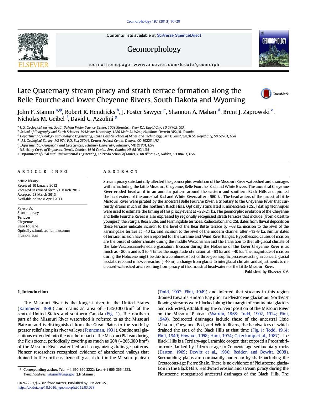 Late Quaternary stream piracy and strath terrace formation along the Belle Fourche and lower Cheyenne Rivers, South Dakota and Wyoming