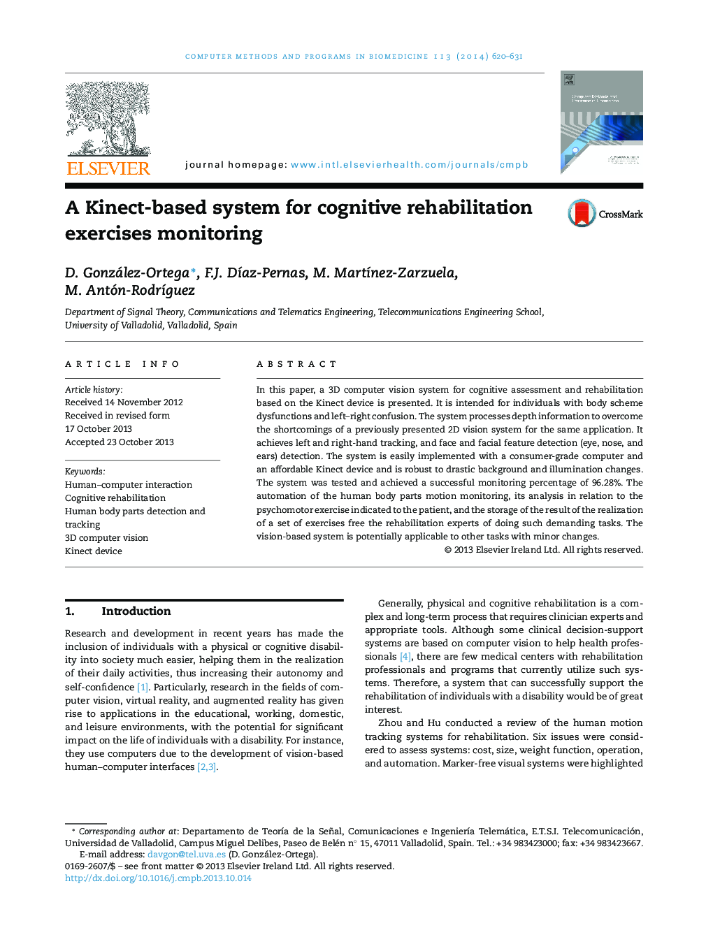 A Kinect-based system for cognitive rehabilitation exercises monitoring