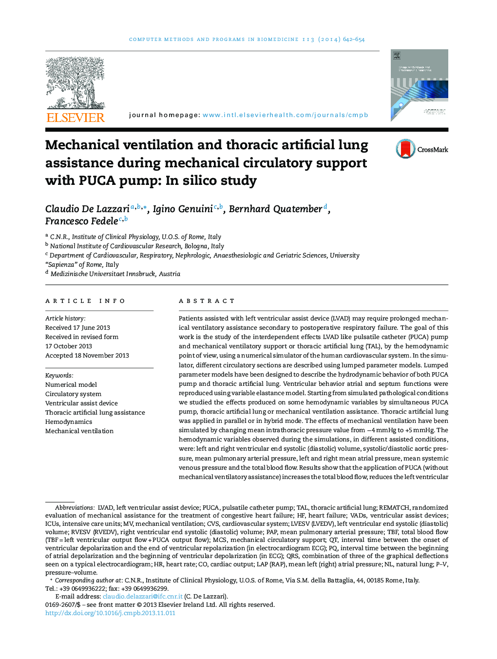 Mechanical ventilation and thoracic artificial lung assistance during mechanical circulatory support with PUCA pump: In silico study