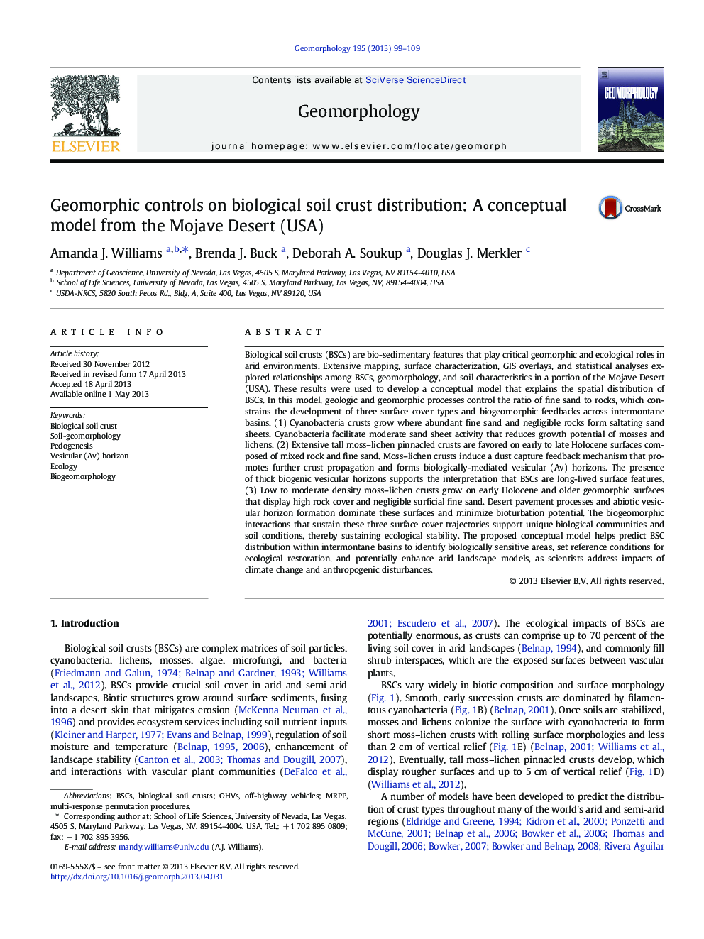 Geomorphic controls on biological soil crust distribution: A conceptual model from the Mojave Desert (USA)