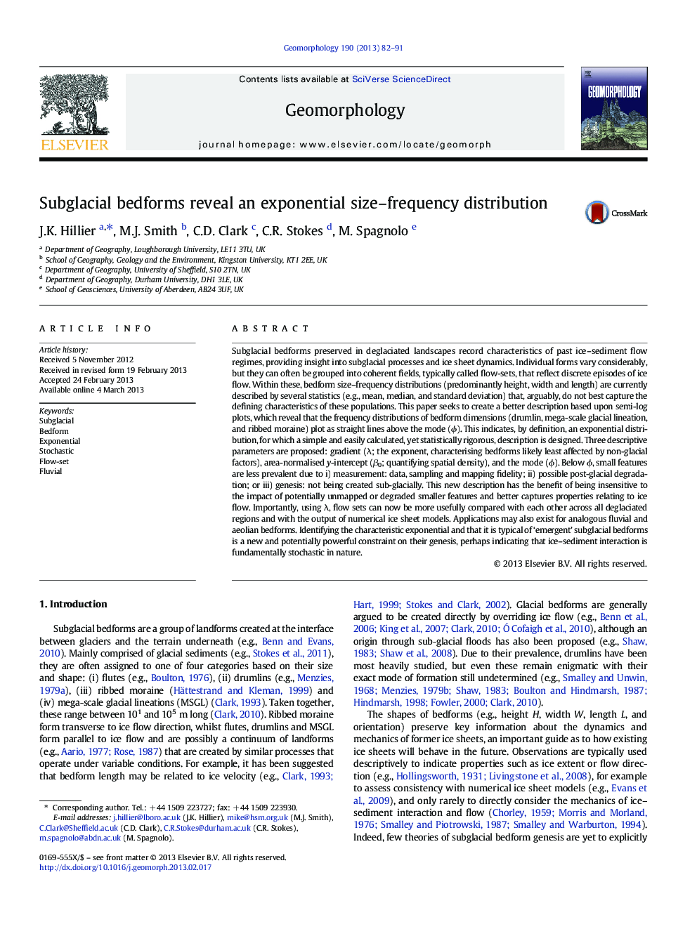 Subglacial bedforms reveal an exponential size–frequency distribution