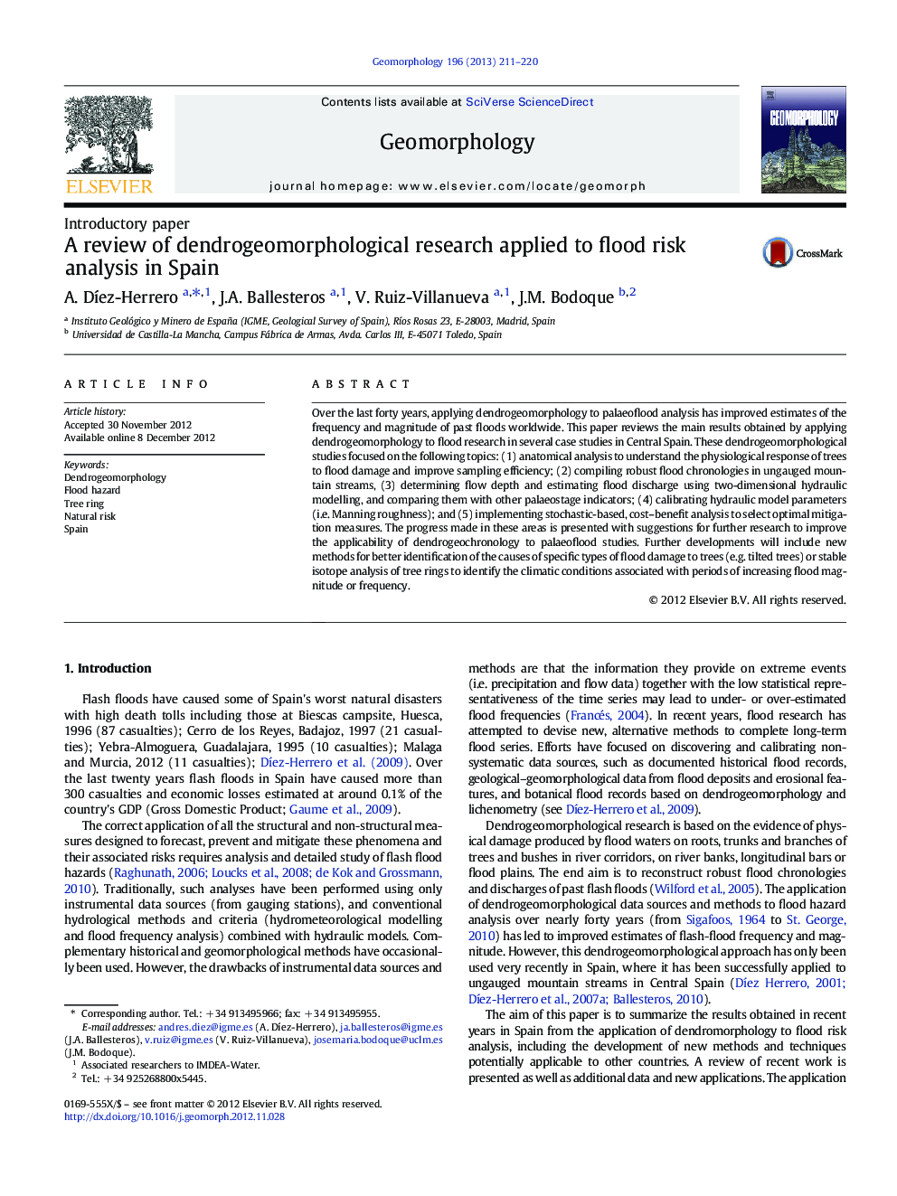 A review of dendrogeomorphological research applied to flood risk analysis in Spain