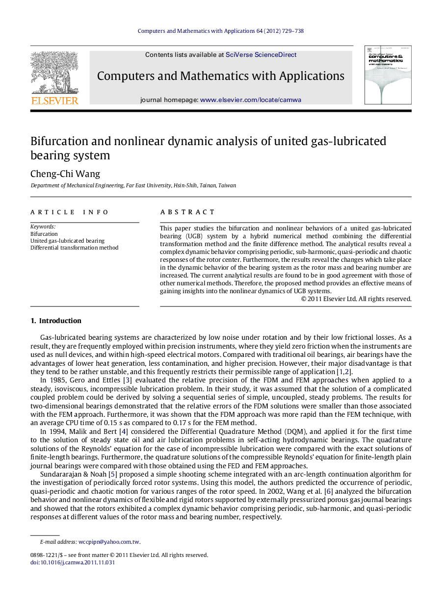 Bifurcation and nonlinear dynamic analysis of united gas-lubricated bearing system