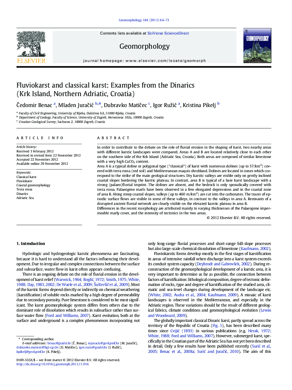 Fluviokarst and classical karst: Examples from the Dinarics (Krk Island, Northern Adriatic, Croatia)