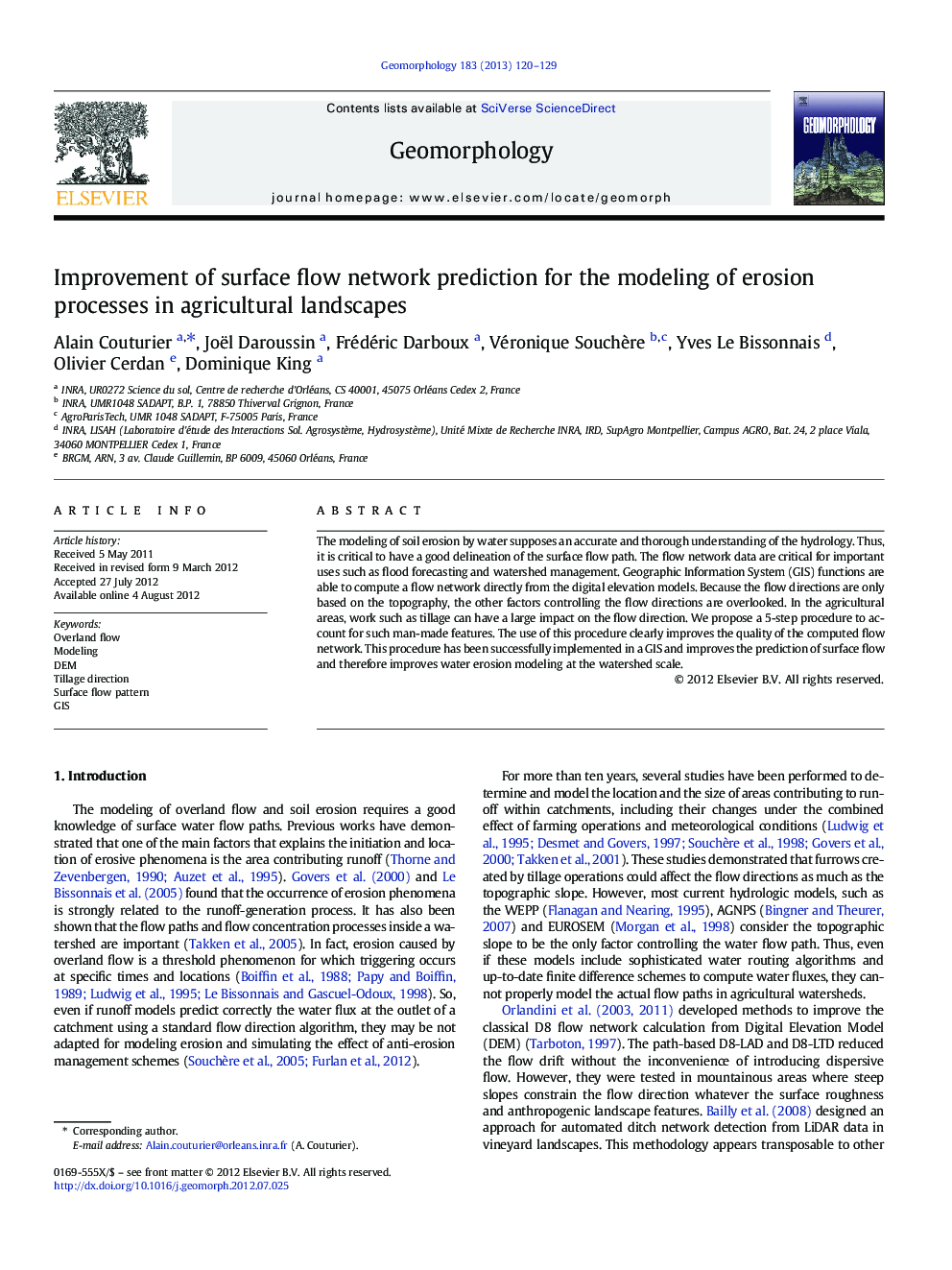 Improvement of surface flow network prediction for the modeling of erosion processes in agricultural landscapes