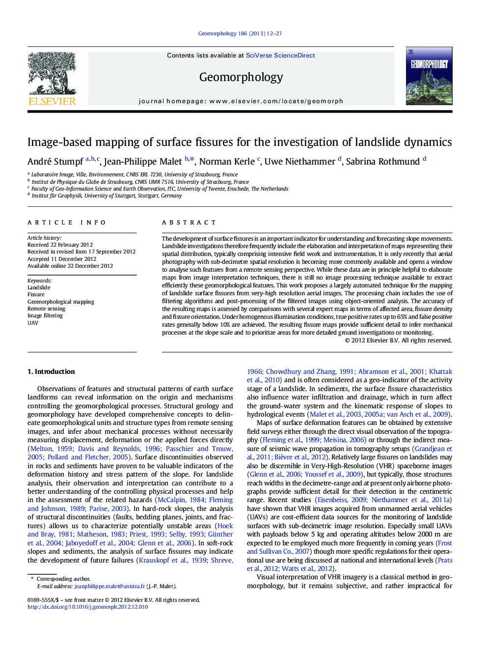 Image-based mapping of surface fissures for the investigation of landslide dynamics