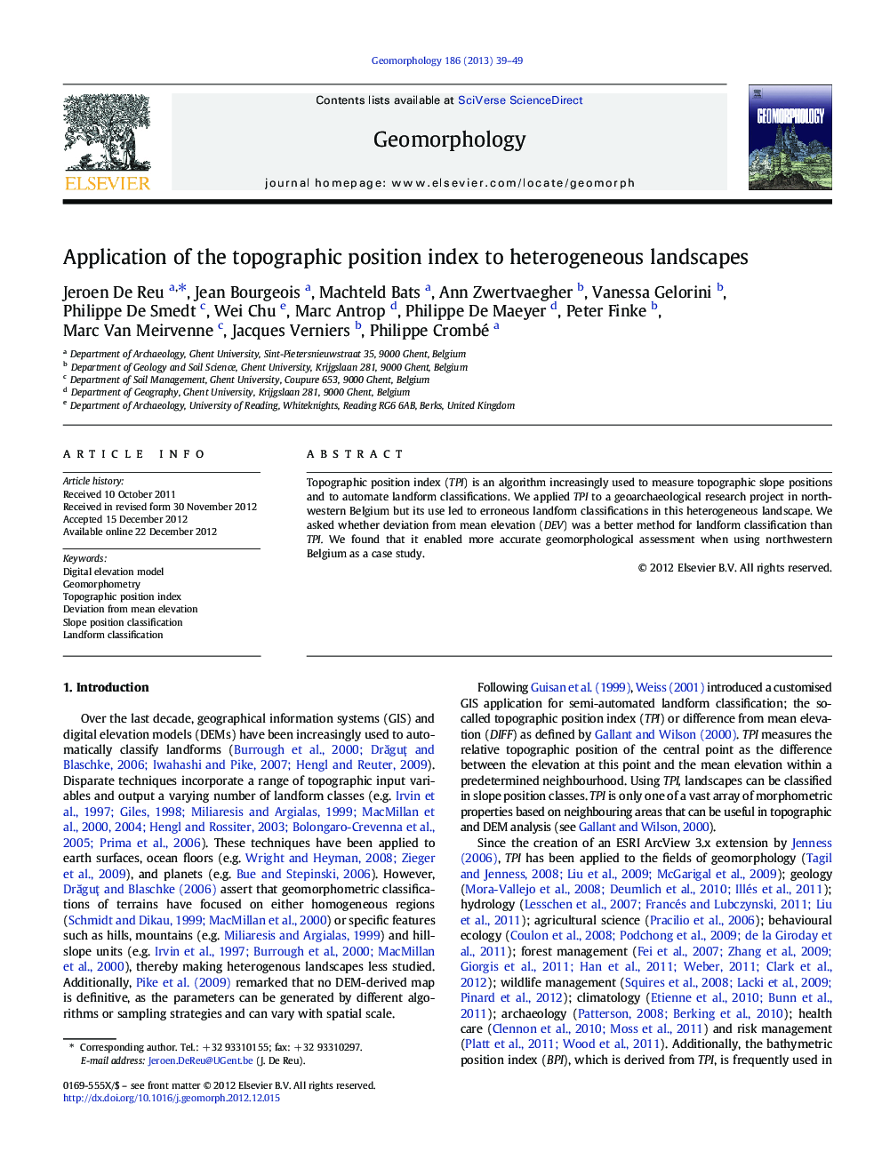 Application of the topographic position index to heterogeneous landscapes