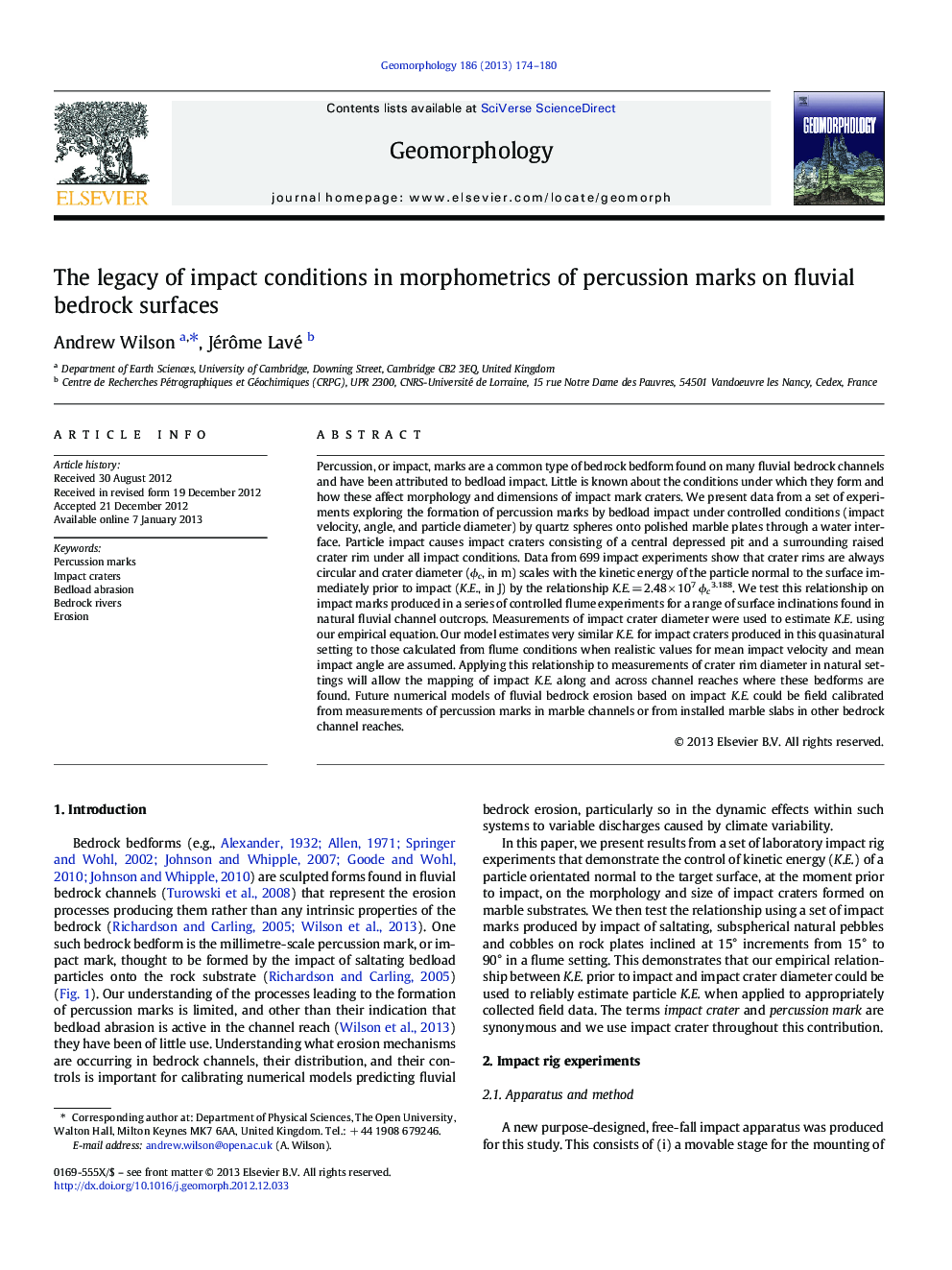 The legacy of impact conditions in morphometrics of percussion marks on fluvial bedrock surfaces