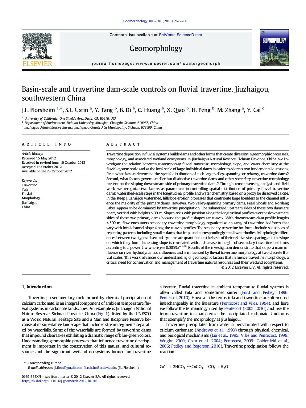 Basin-scale and travertine dam-scale controls on fluvial travertine, Jiuzhaigou, southwestern China