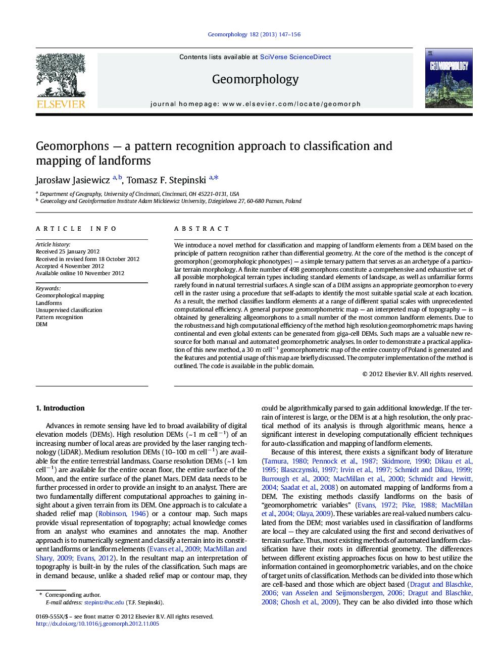 Geomorphons — a pattern recognition approach to classification and mapping of landforms