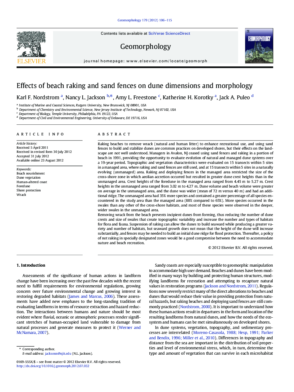 Effects of beach raking and sand fences on dune dimensions and morphology