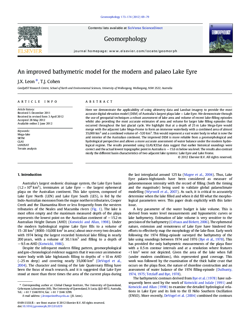 An improved bathymetric model for the modern and palaeo Lake Eyre