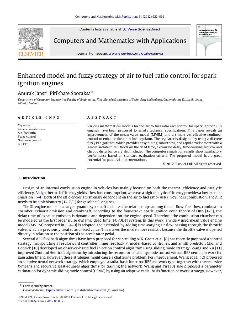 Enhanced model and fuzzy strategy of air to fuel ratio control for spark ignition engines