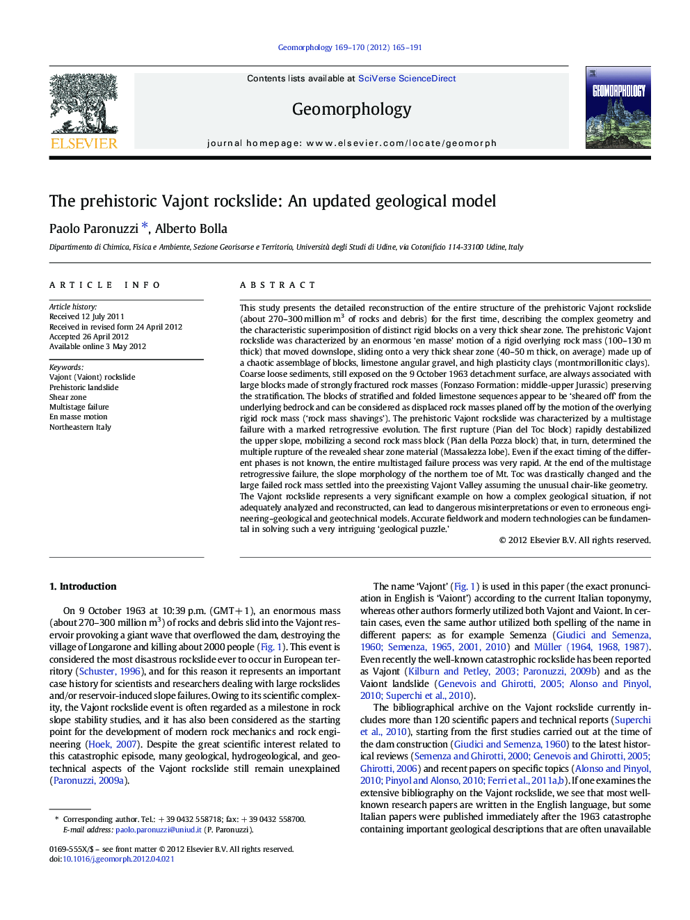 The prehistoric Vajont rockslide: An updated geological model