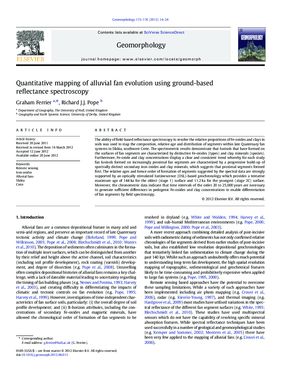 Quantitative mapping of alluvial fan evolution using ground-based reflectance spectroscopy