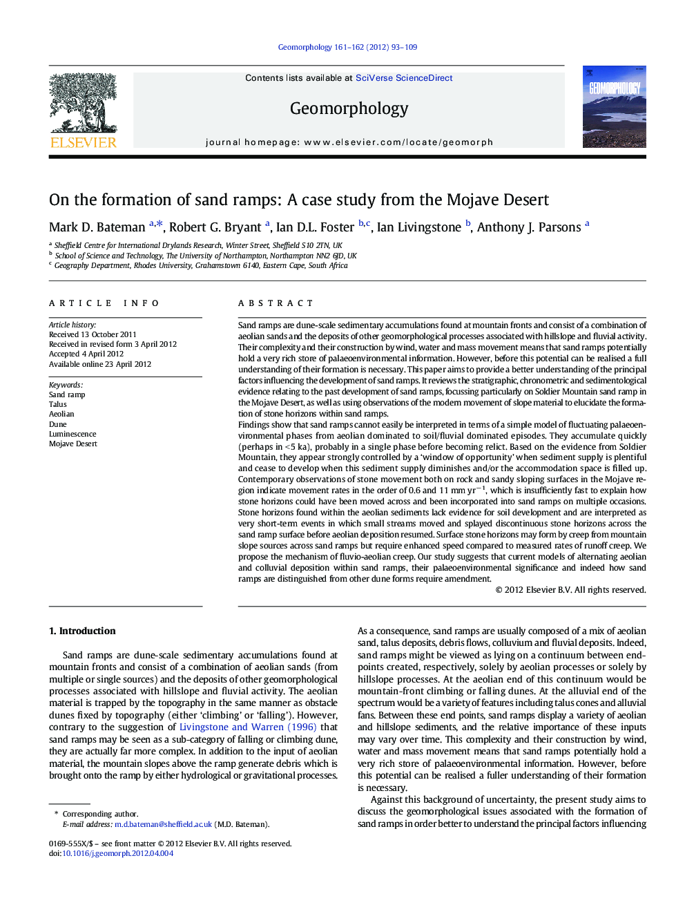 On the formation of sand ramps: A case study from the Mojave Desert