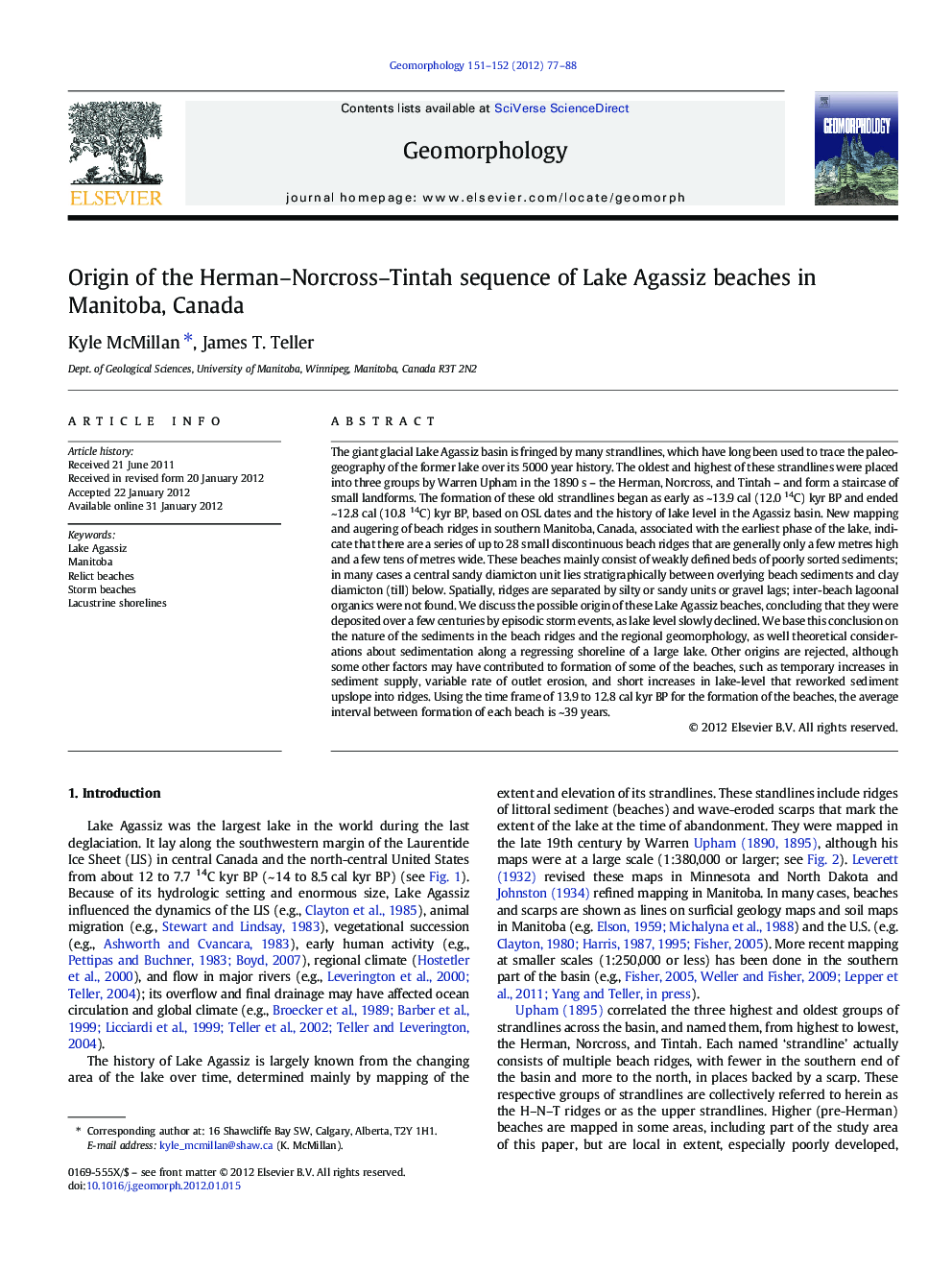 Origin of the Herman-Norcross-Tintah sequence of Lake Agassiz beaches in Manitoba, Canada